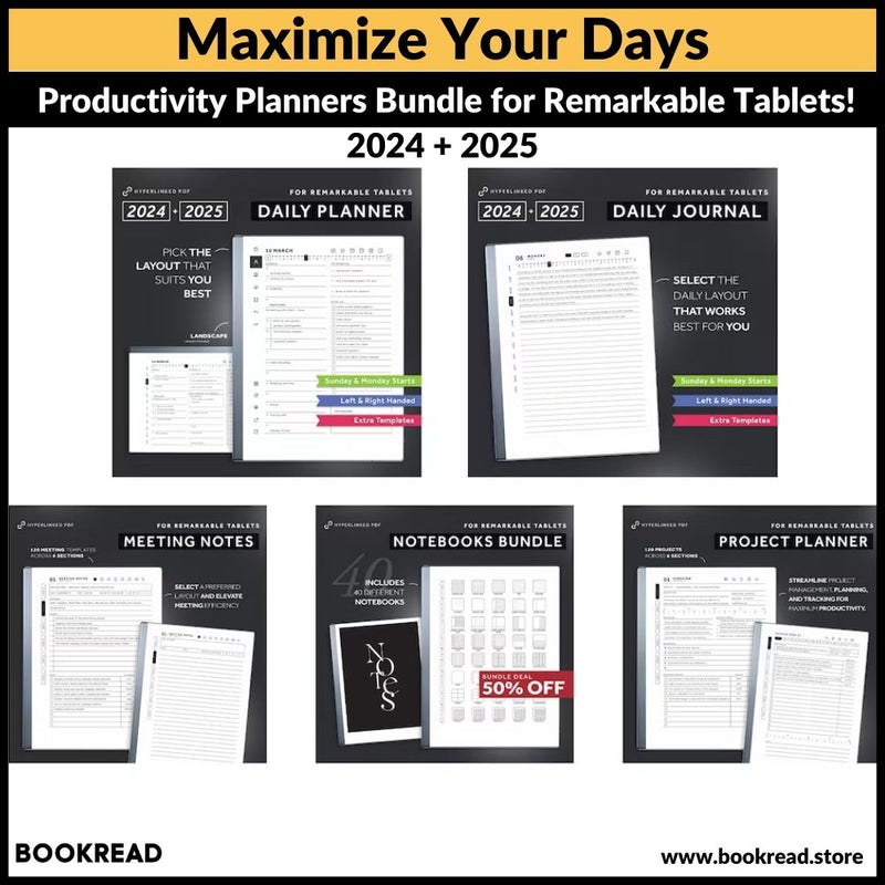 Maximize Your Days: Ultimate 2024 + 2025 Productivity Planners Bundle for Remarkable Tablets!