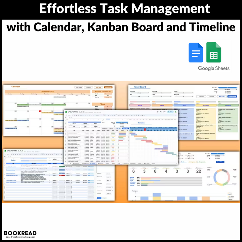 Effortless Task Management: Google Sheets Project Management Template with Calendar, Kanban Board, and Gantt Chart