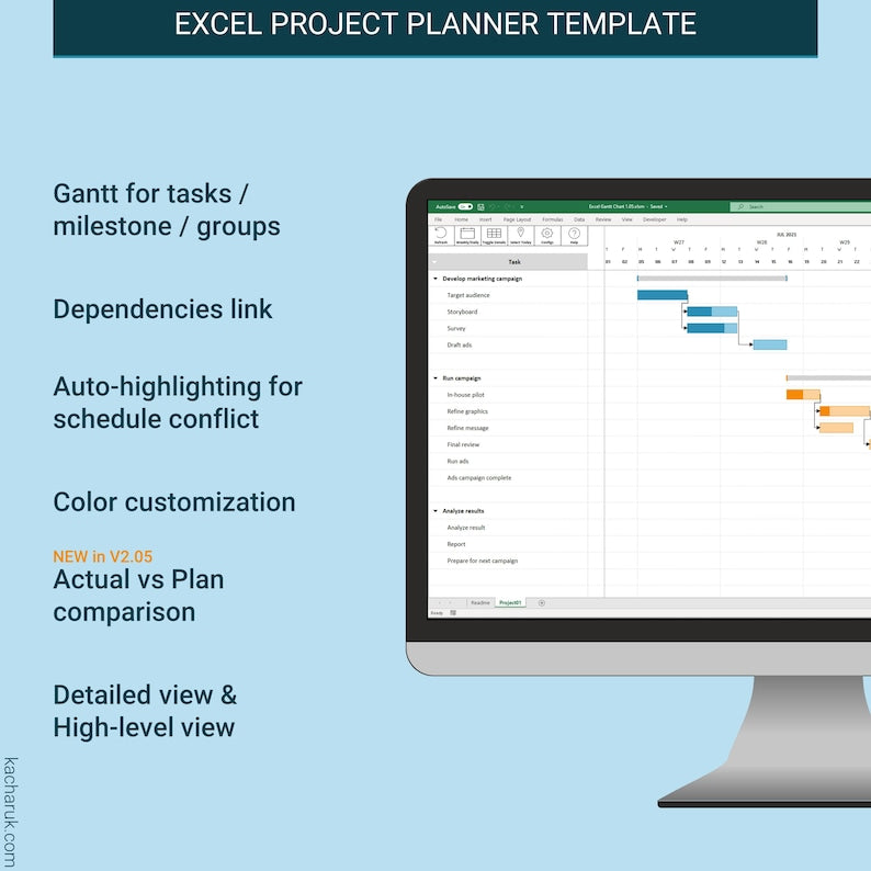 Gantt Chart Excellence: Automated, Effortless, Effective Planning Excel Template