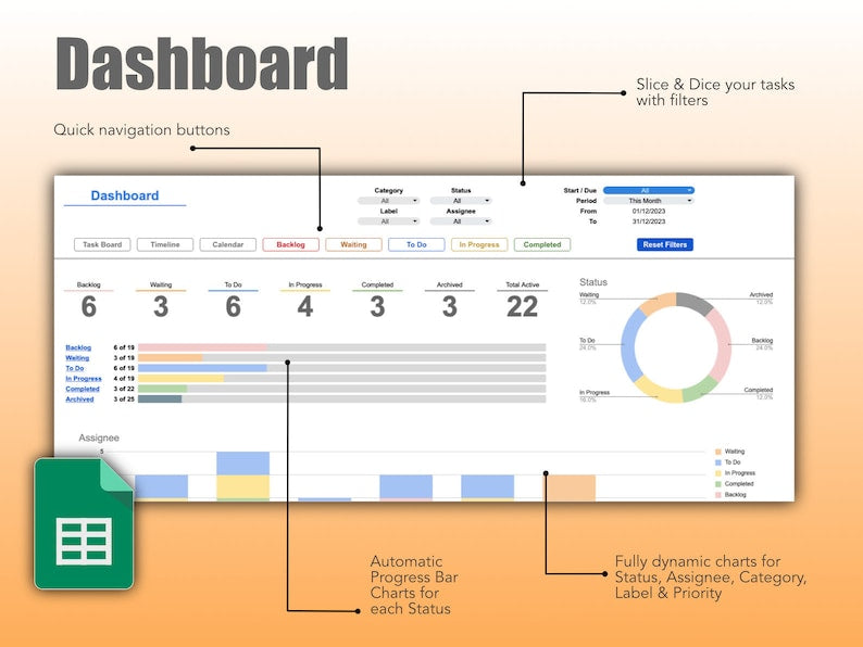 Effortless Task Management: Google Sheets Project Management Template with Calendar, Kanban Board, and Gantt Chart