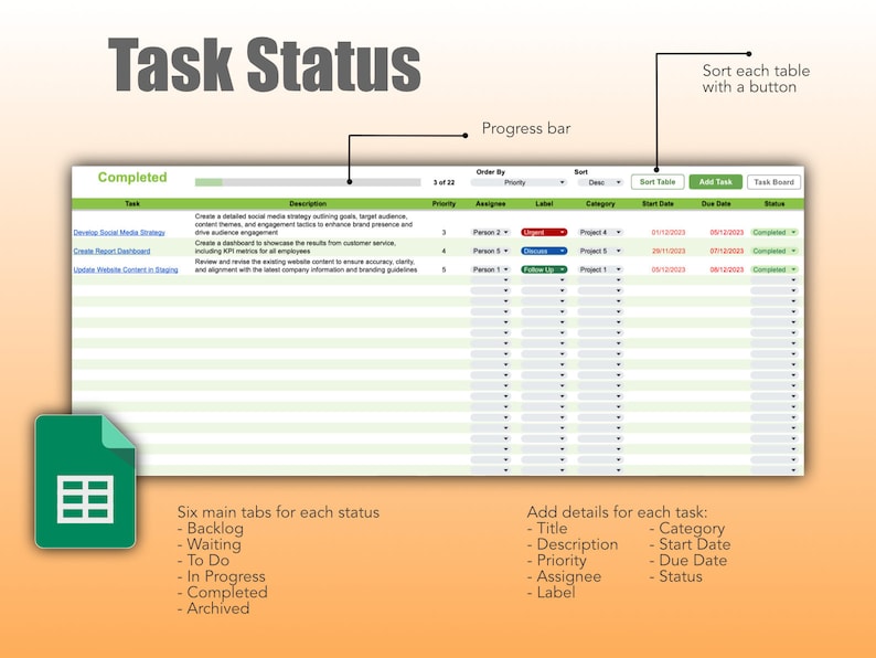 Effortless Task Management: Google Sheets Project Management Template with Calendar, Kanban Board, and Gantt Chart