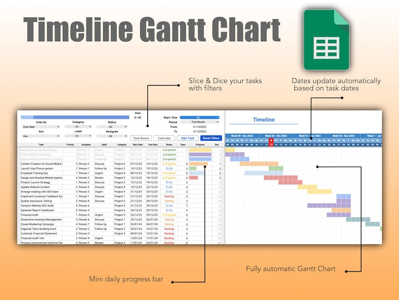 Effortless Task Management: Google Sheets Project Management Template with Calendar, Kanban Board, and Gantt Chart