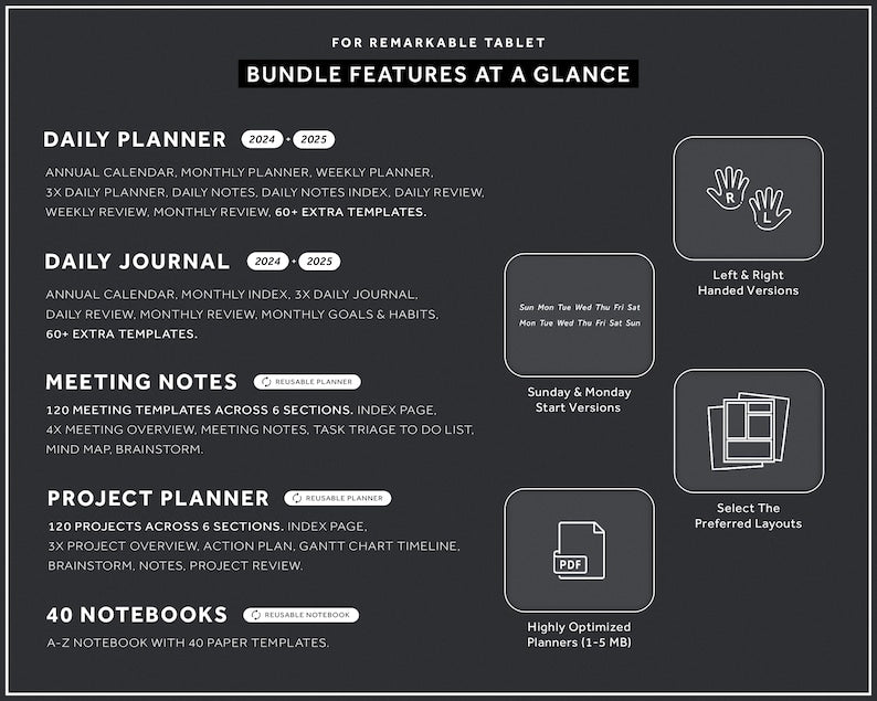 Maximize Your Days: Ultimate 2024 + 2025 Productivity Planners Bundle for Remarkable Tablets!