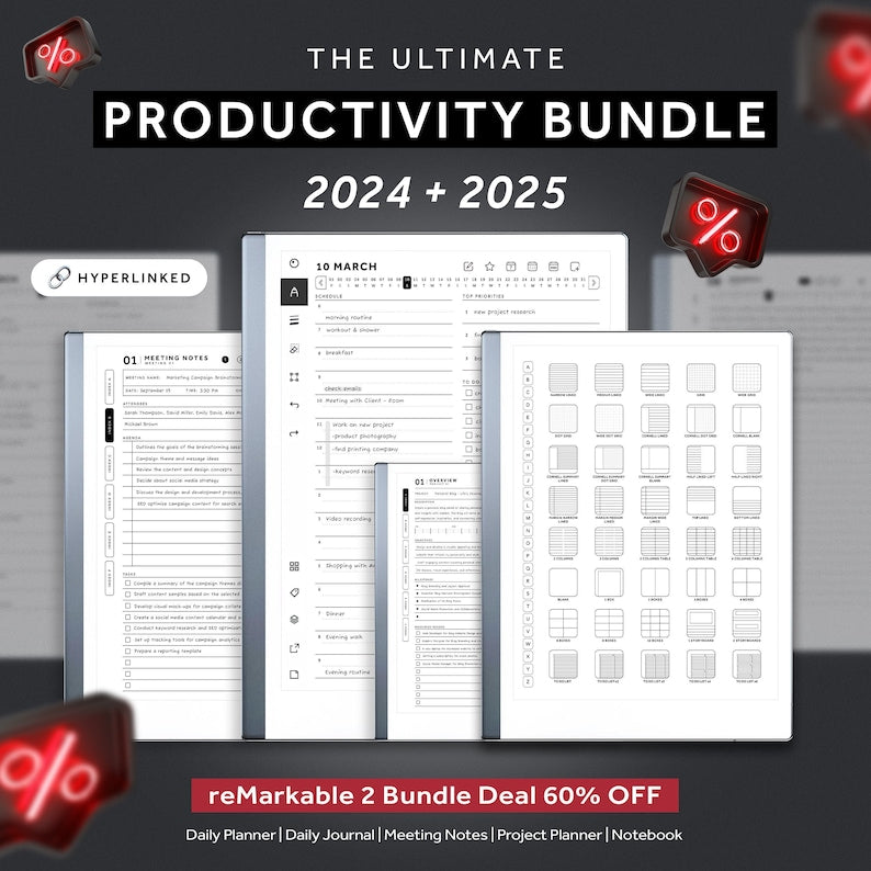 Maximize Your Days: Ultimate 2024 + 2025 Productivity Planners Bundle for Remarkable Tablets!